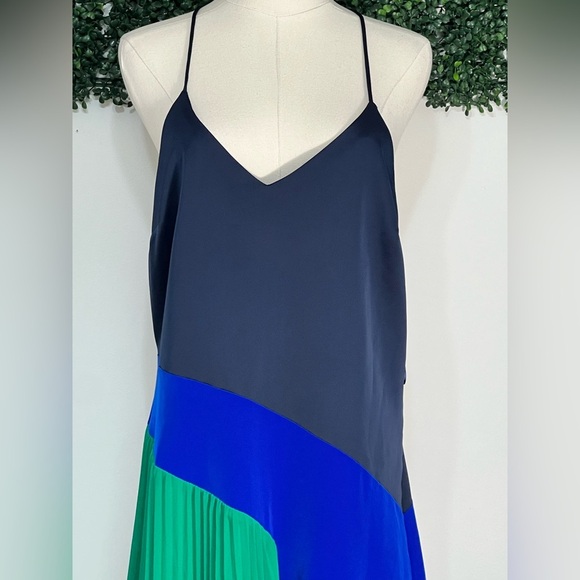 Cushnie For Target Blue/Green Colorblock Pleated Midi Dress Size 14 - Picture 2 of 12